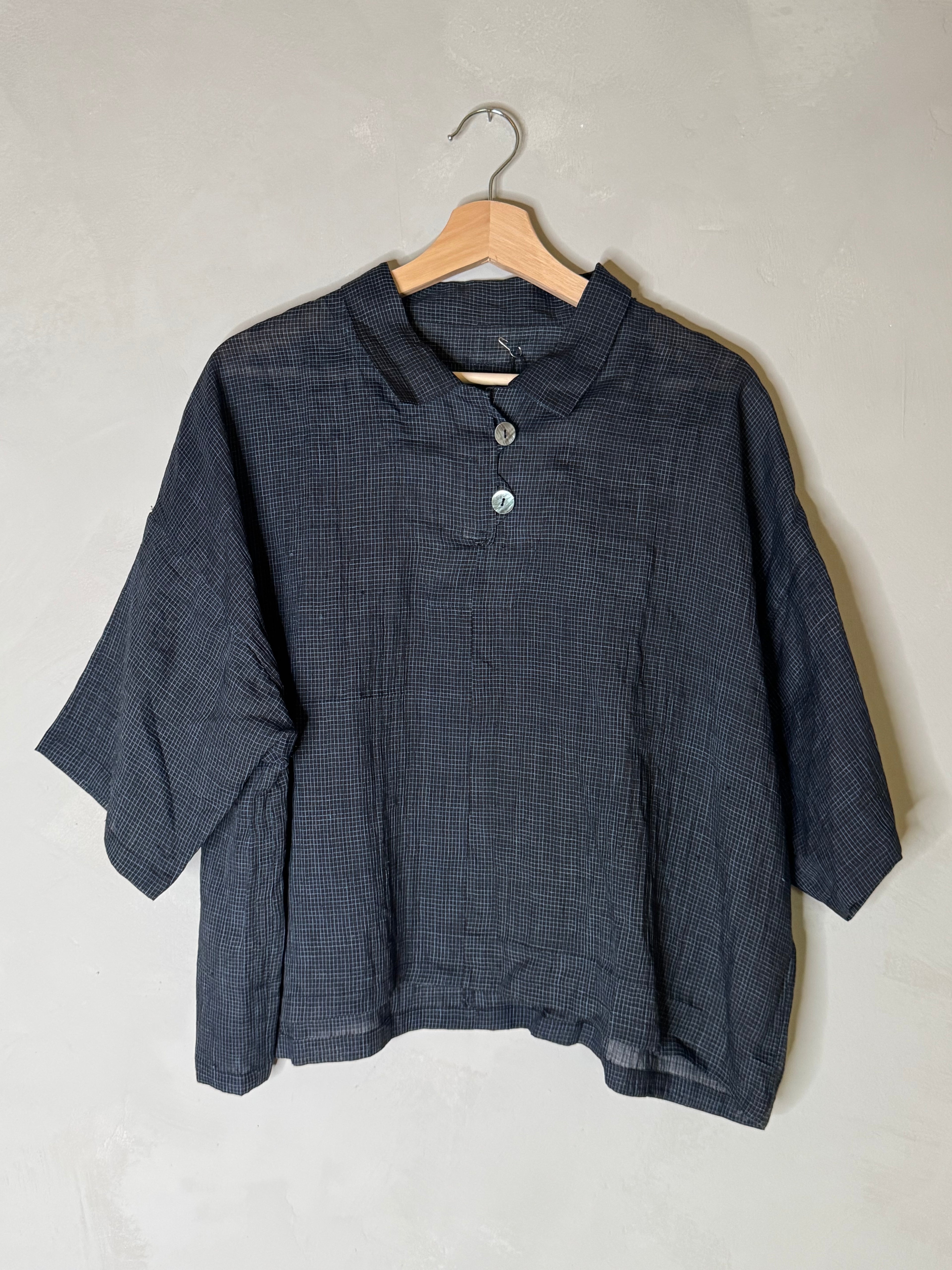 indigo linen handmade shirt