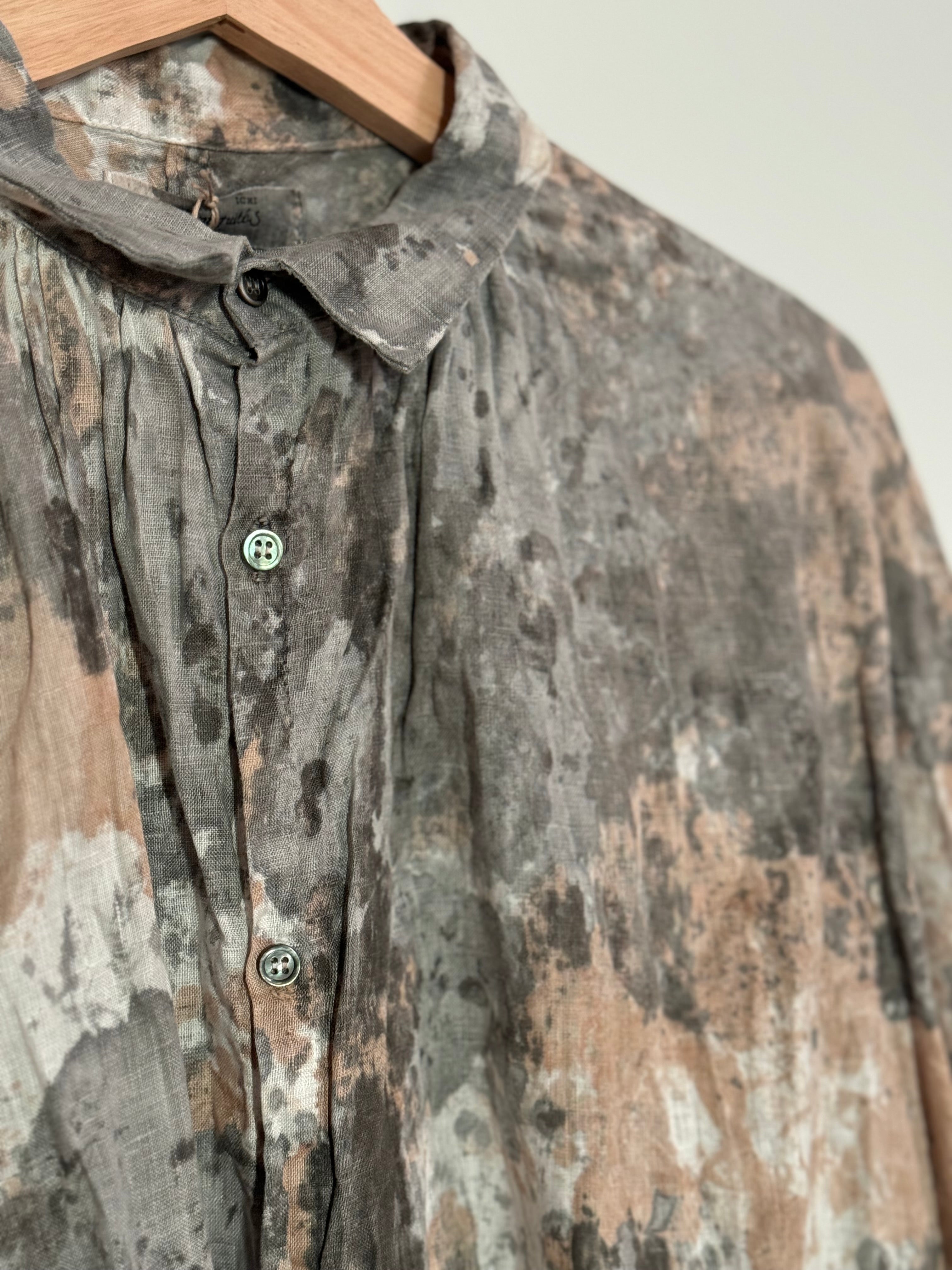 Ichi antiquites Sumi ink and persimmon linen shirt