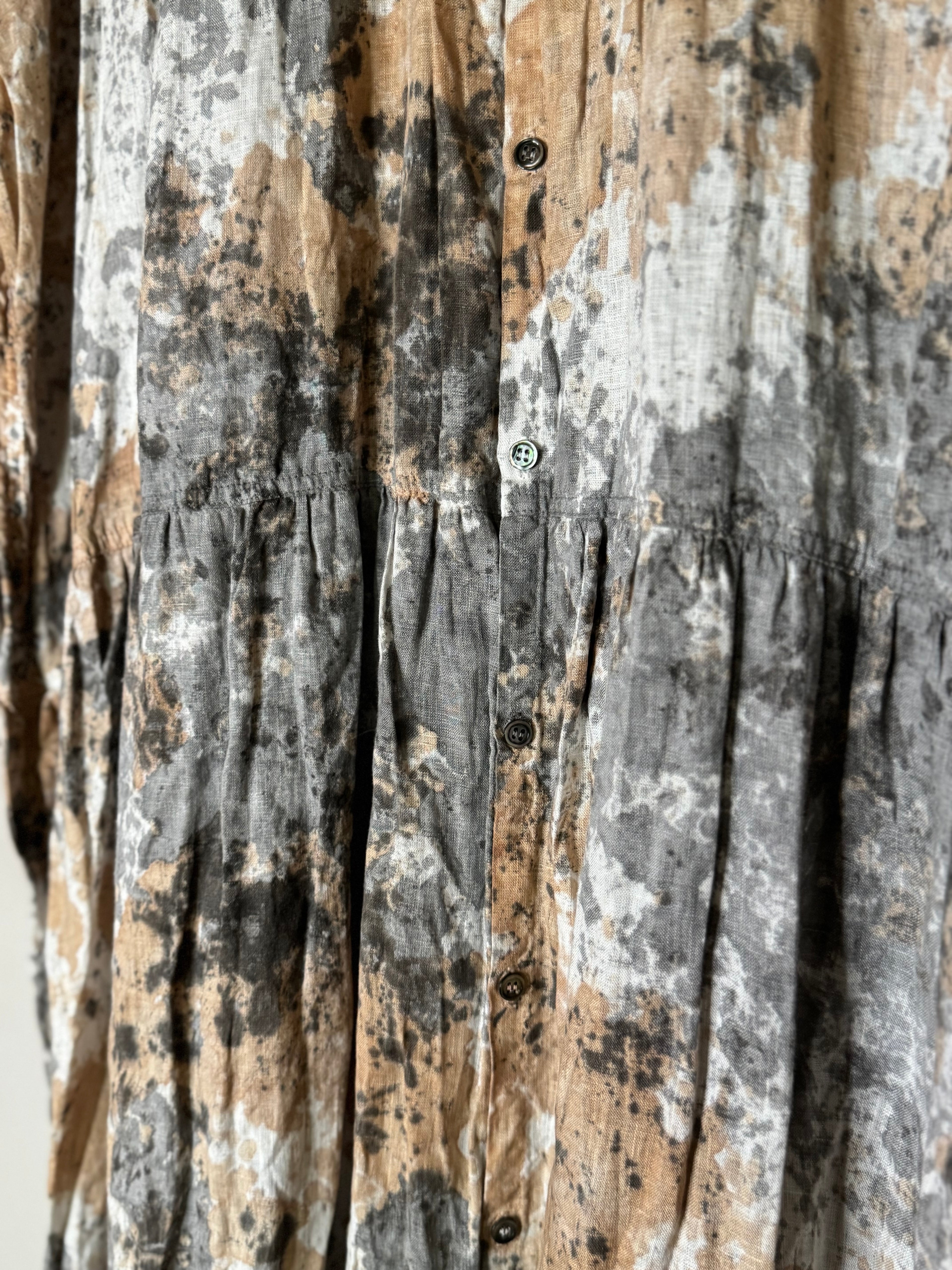 Ichi antiquites Sumi ink and persimmon linen dress