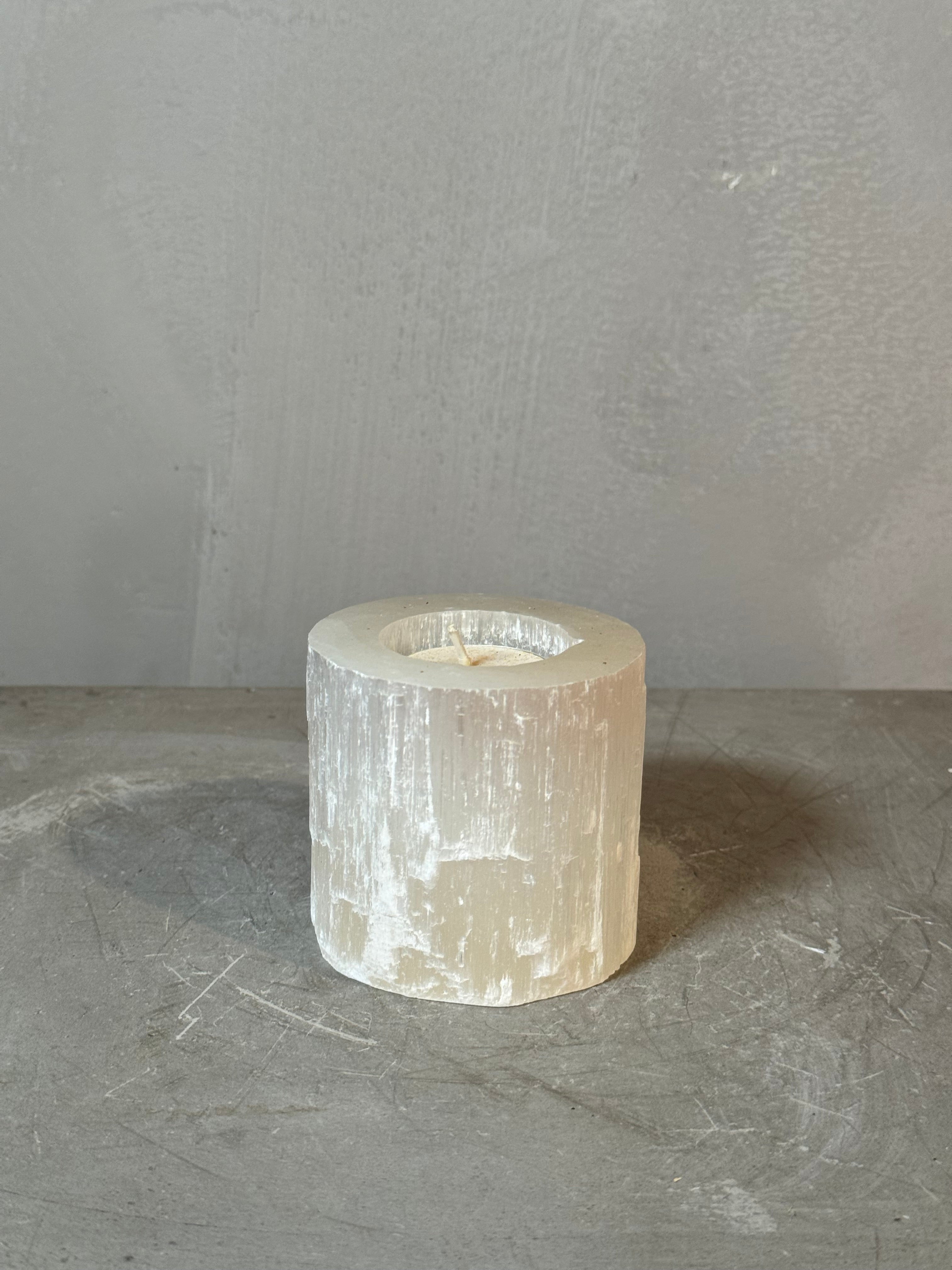 Selenite votive candle holder