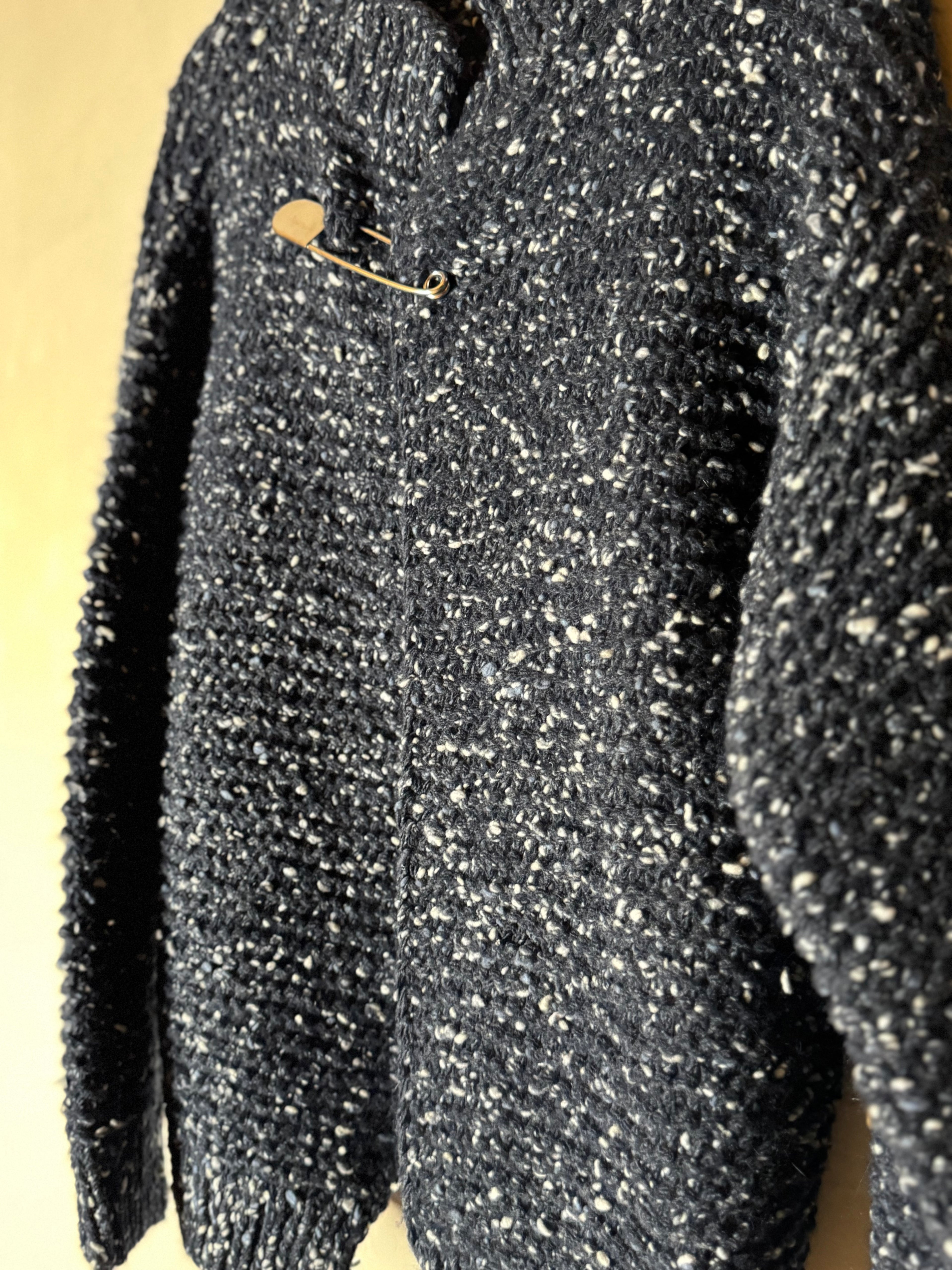 Ichi antiquites chunky knit cardigan with giant safety pin