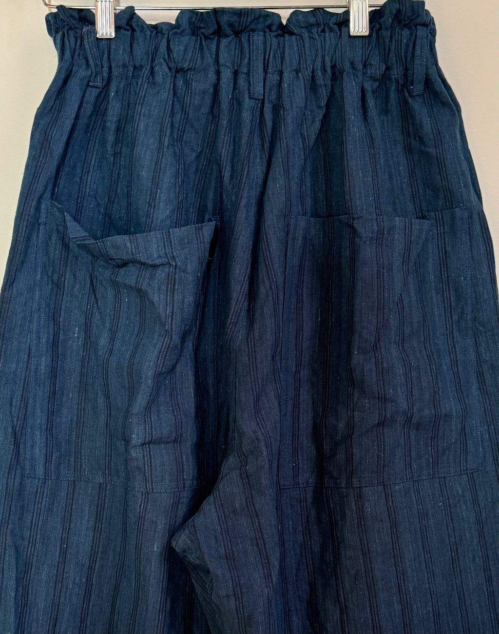 Ichi antiquites Indigo linen striped wide pant