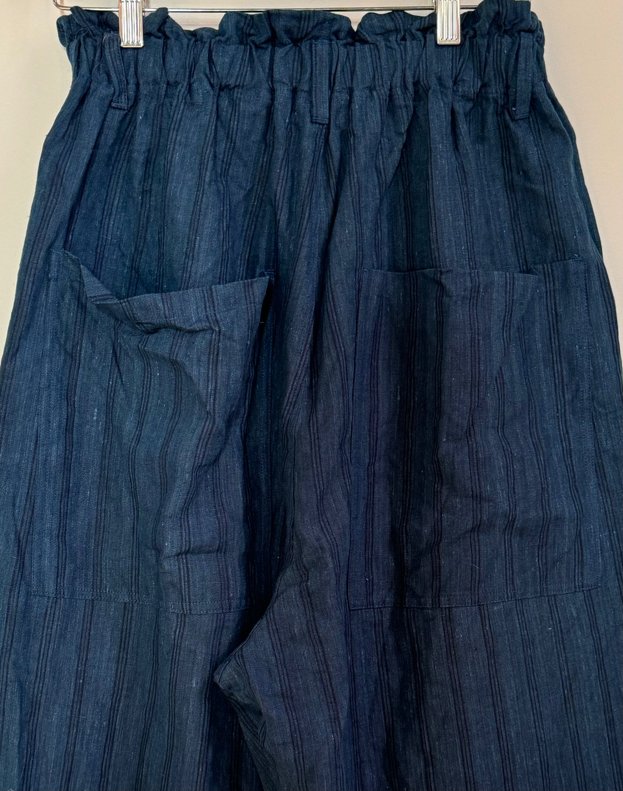 Ichi antiquites Indigo linen striped wide pant