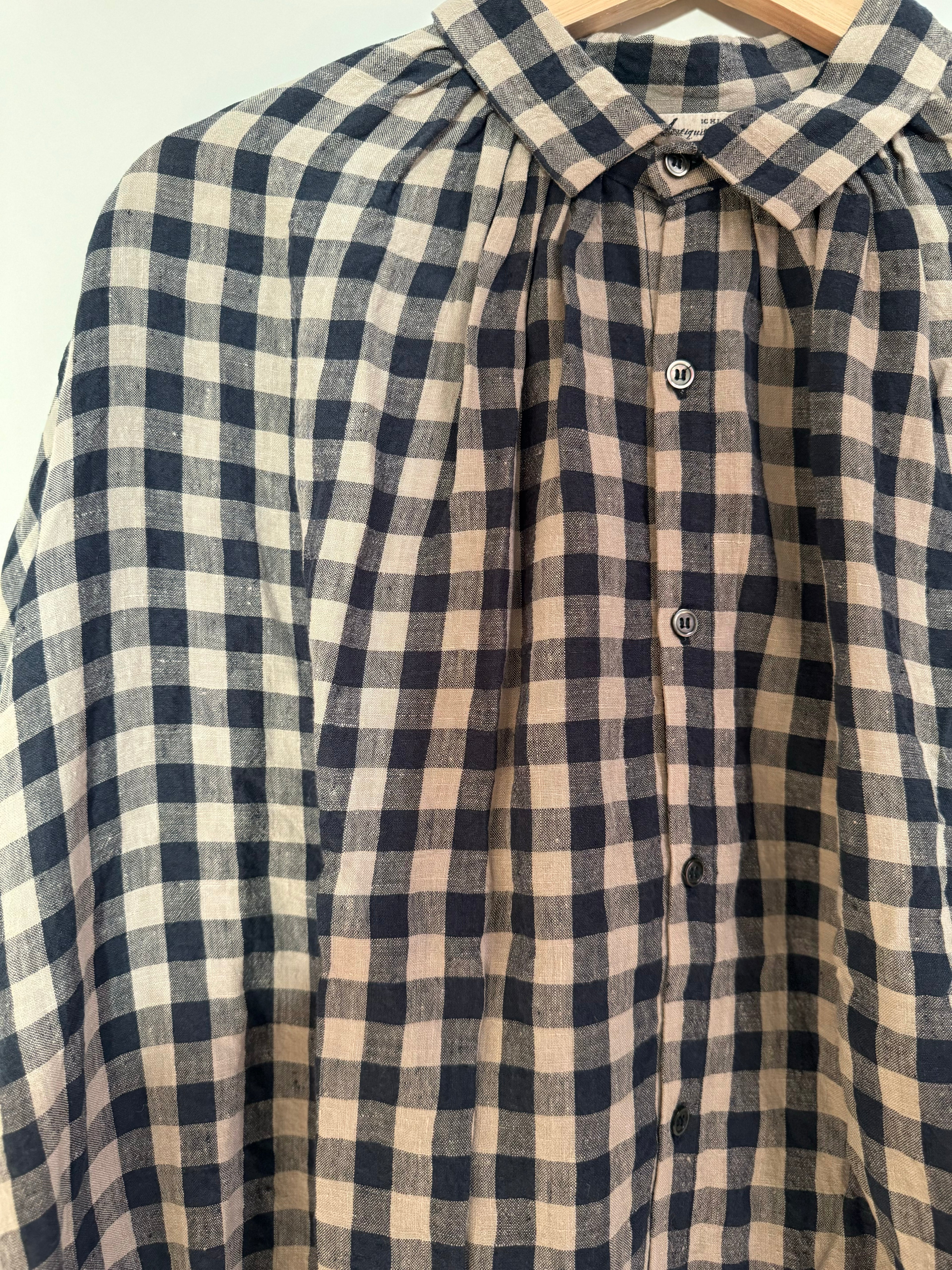 Ichi antiquites Gingham blue and white linen shirt