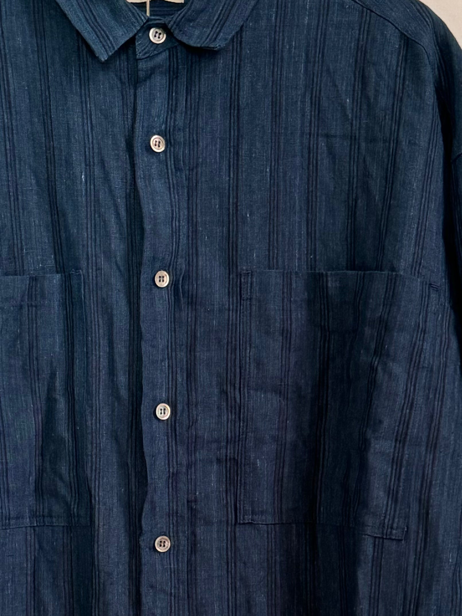 Ichi antiquites Indigo linen striped shirt