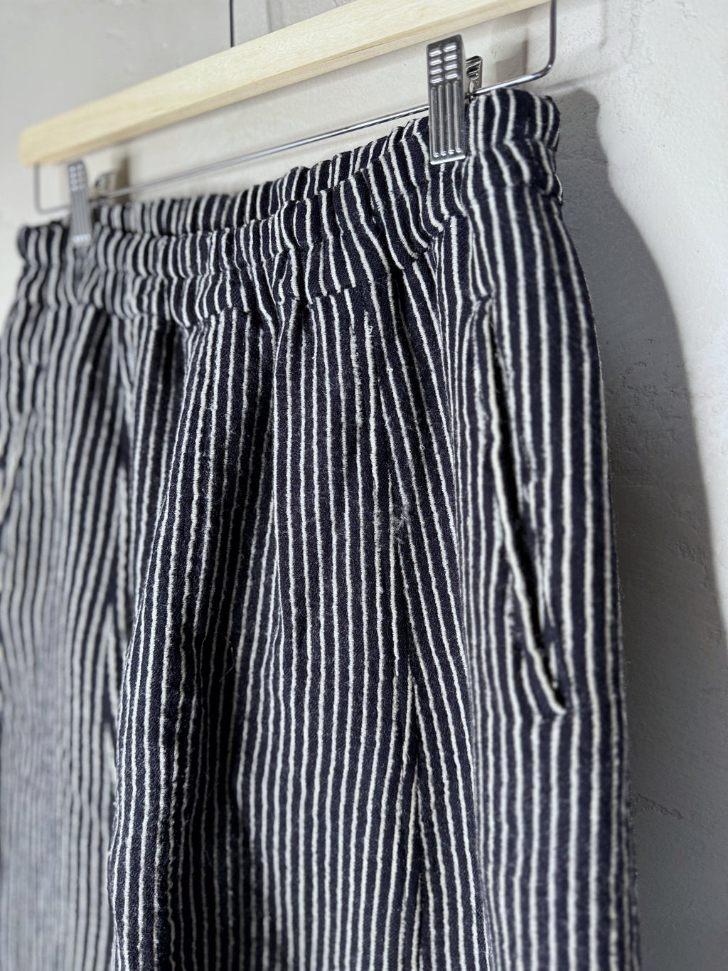 comme des garçons wool striped drop crotch pants