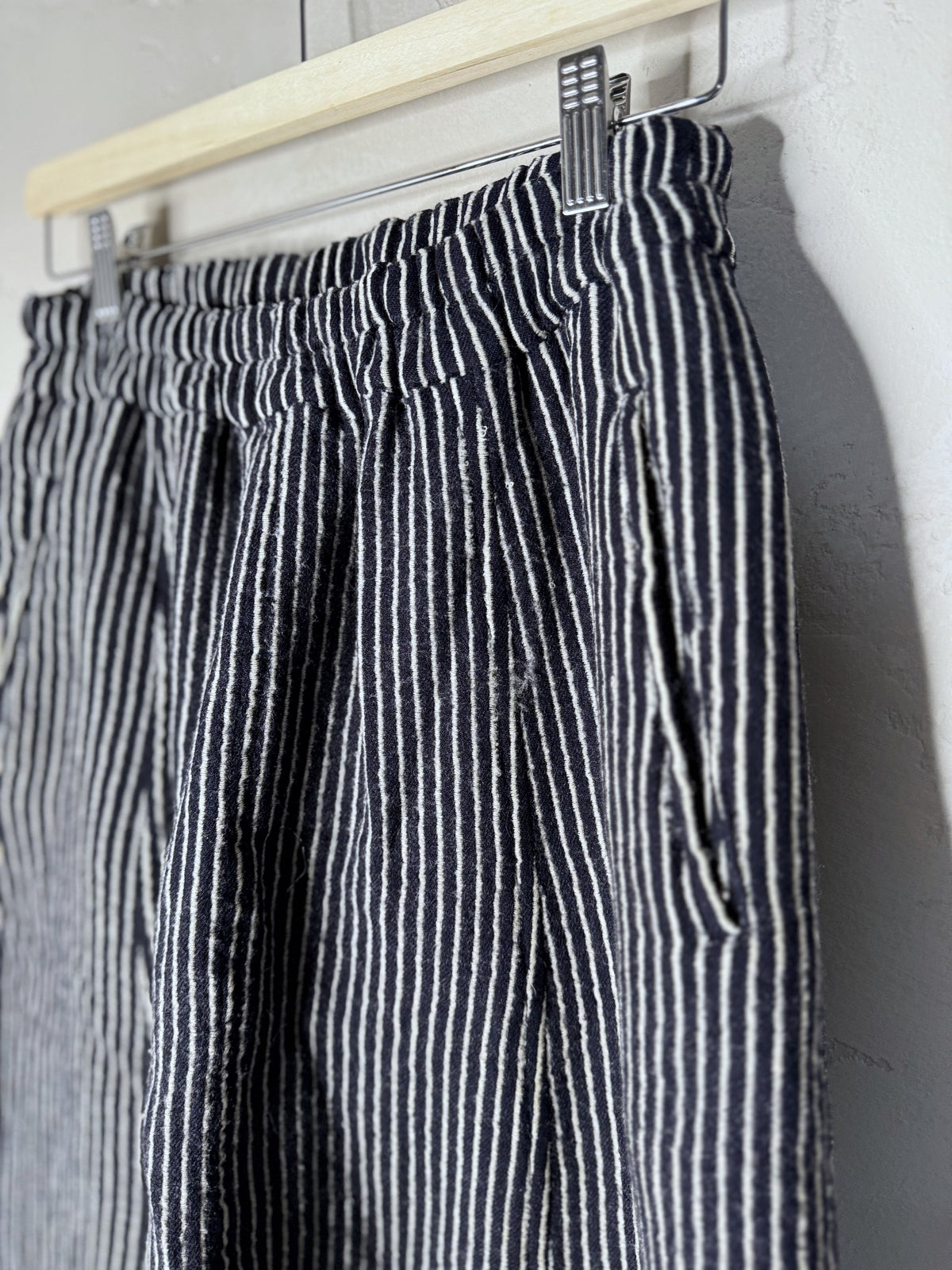 comme des garçons wool striped drop crotch pants