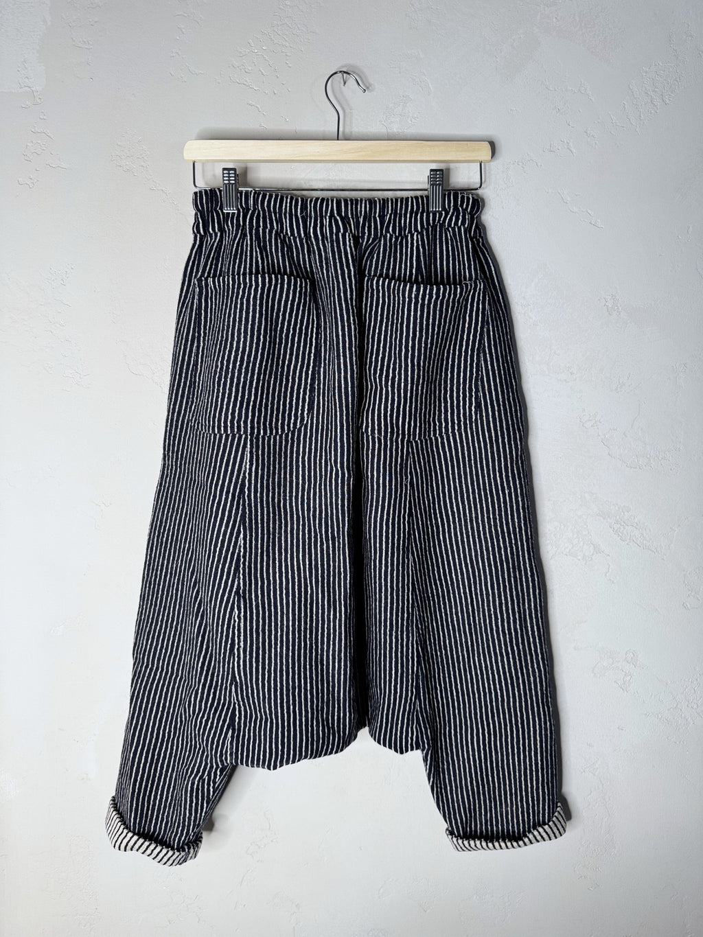 comme des garçons wool striped drop crotch pants