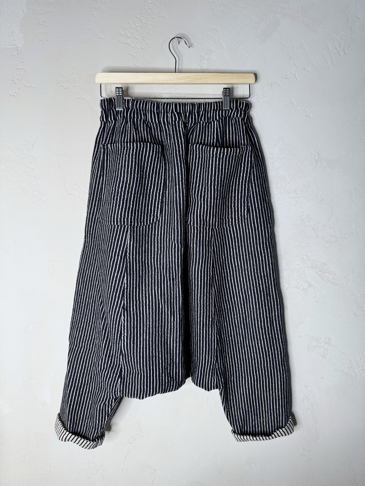 comme des garçons wool striped drop crotch pants