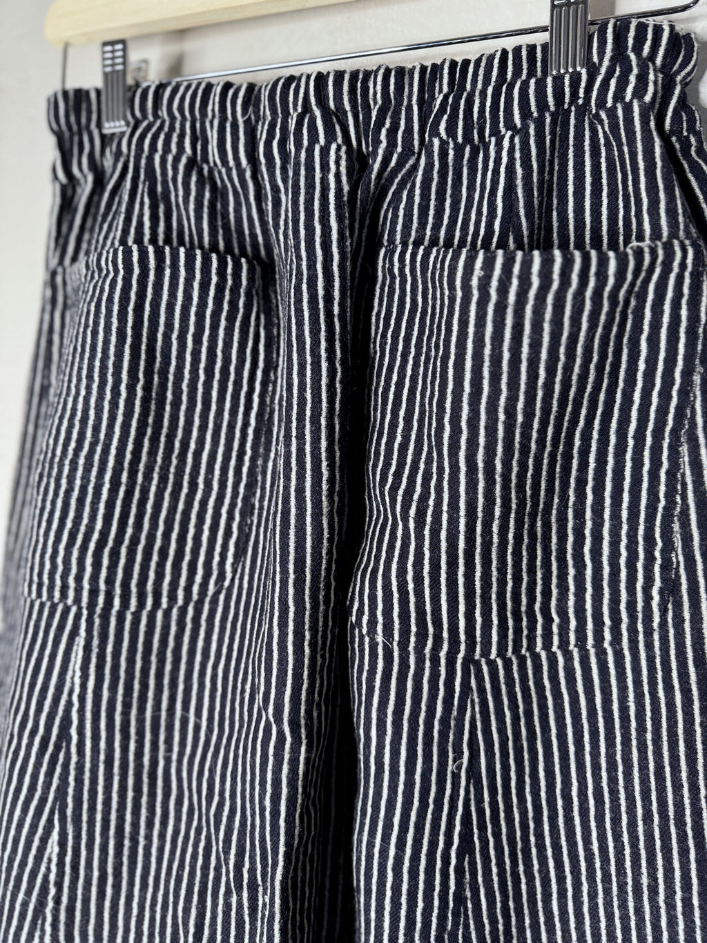 comme des garçons wool striped drop crotch pants