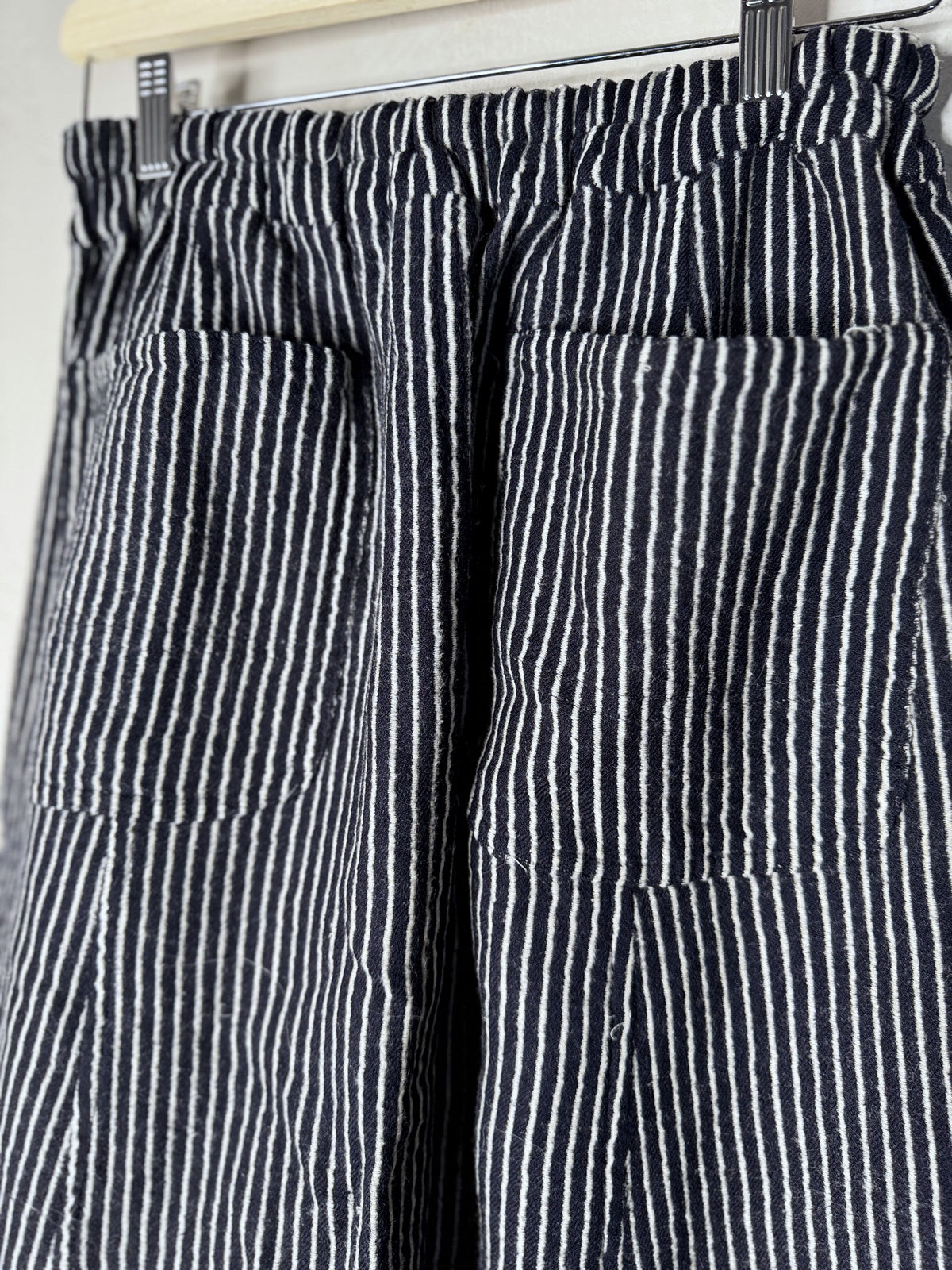 comme des garçons wool striped drop crotch pants