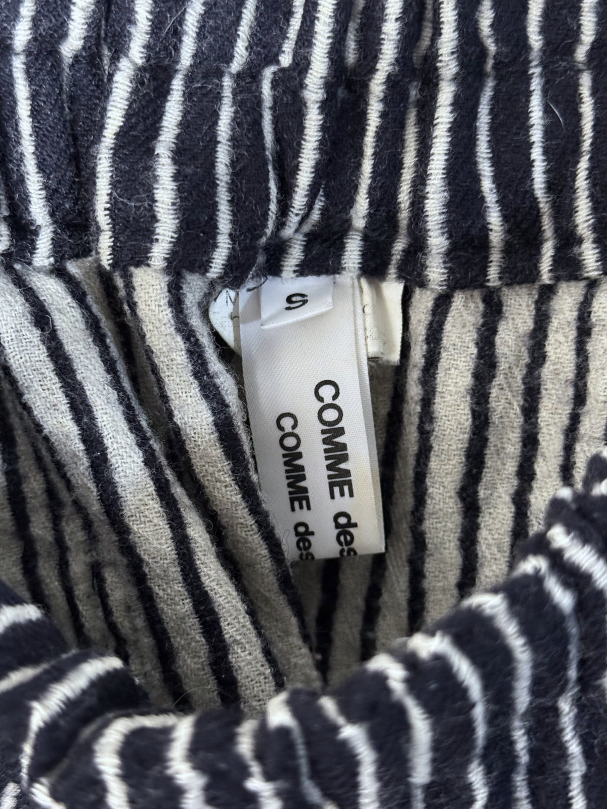 comme des garçons wool striped drop crotch pants
