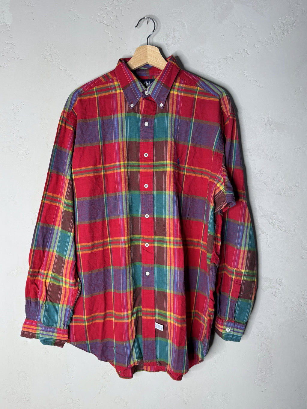ralph lauren plaid long sleeved button down shirt