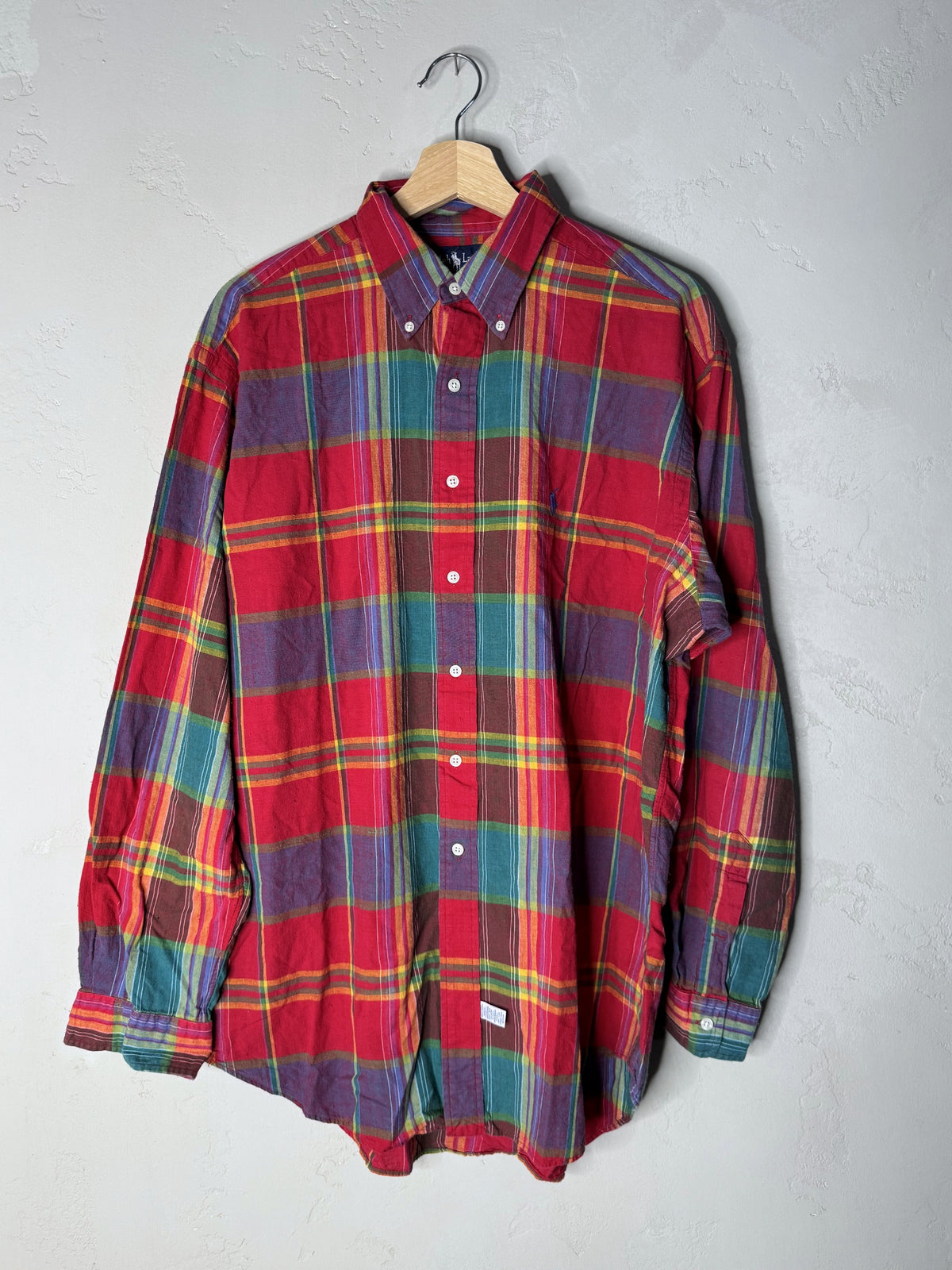 ralph lauren plaid long sleeved button down shirt