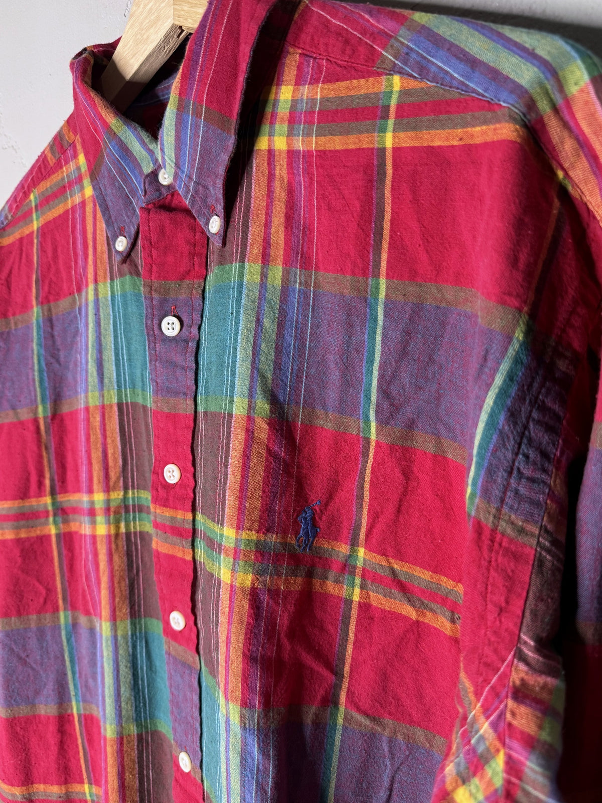 ralph lauren plaid long sleeved button down shirt