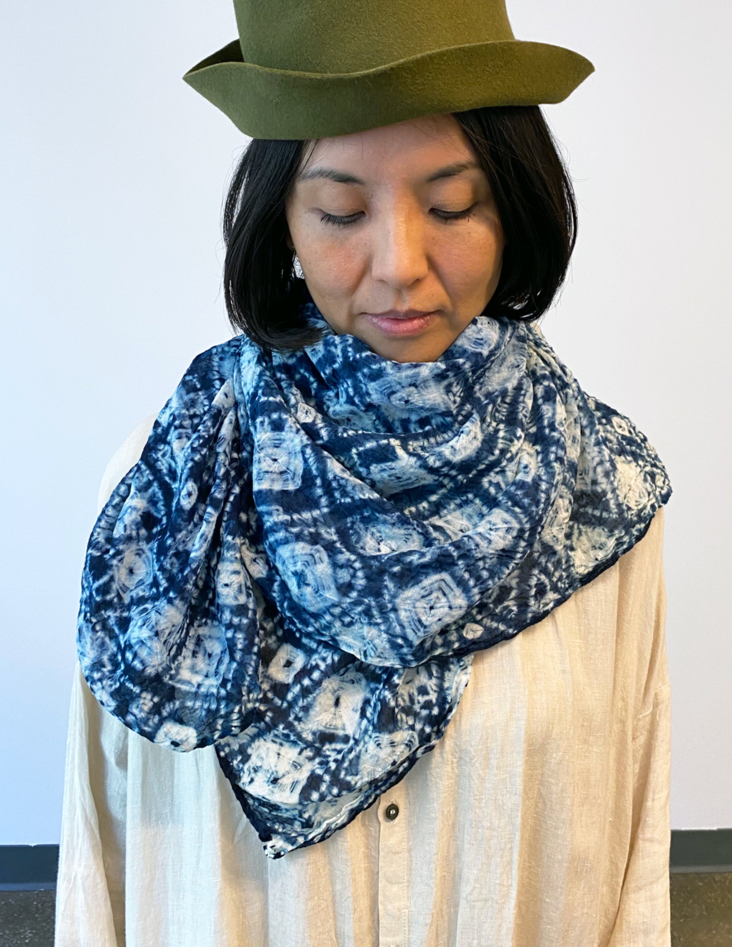 indigo sashiko patterned scarf