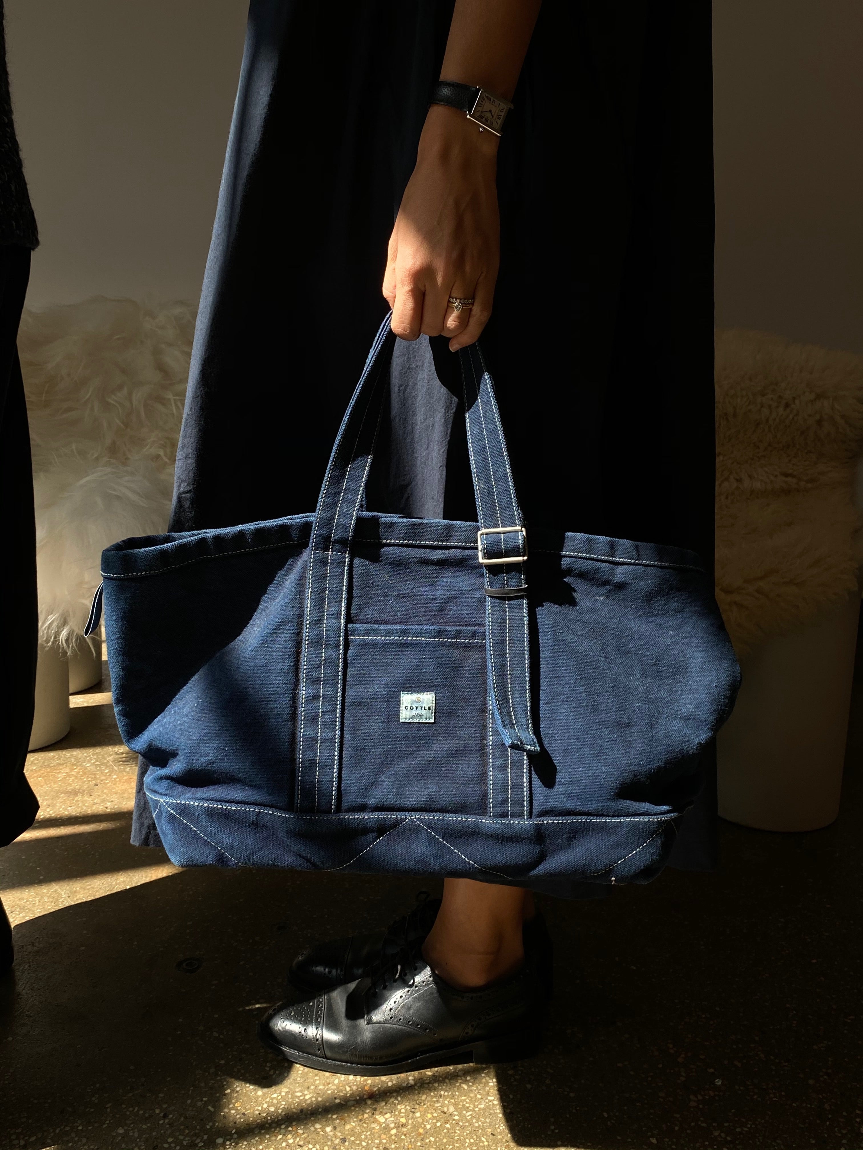 cottle indigo denim shopper bag