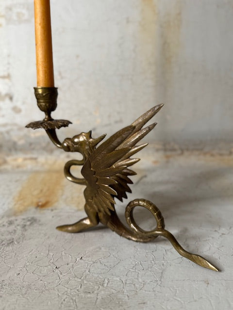 dragon candlestick holder - antique