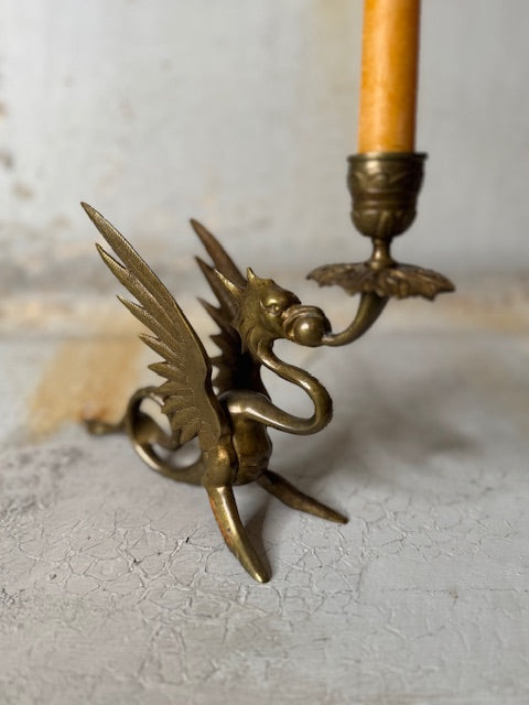 dragon candlestick holder - antique