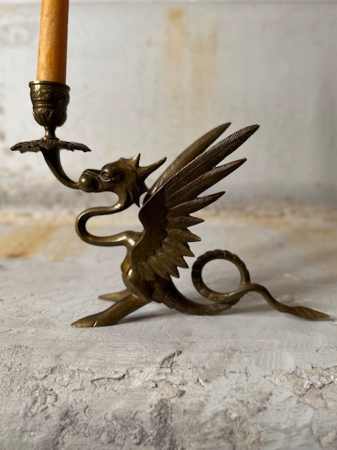 dragon candlestick holder - antique