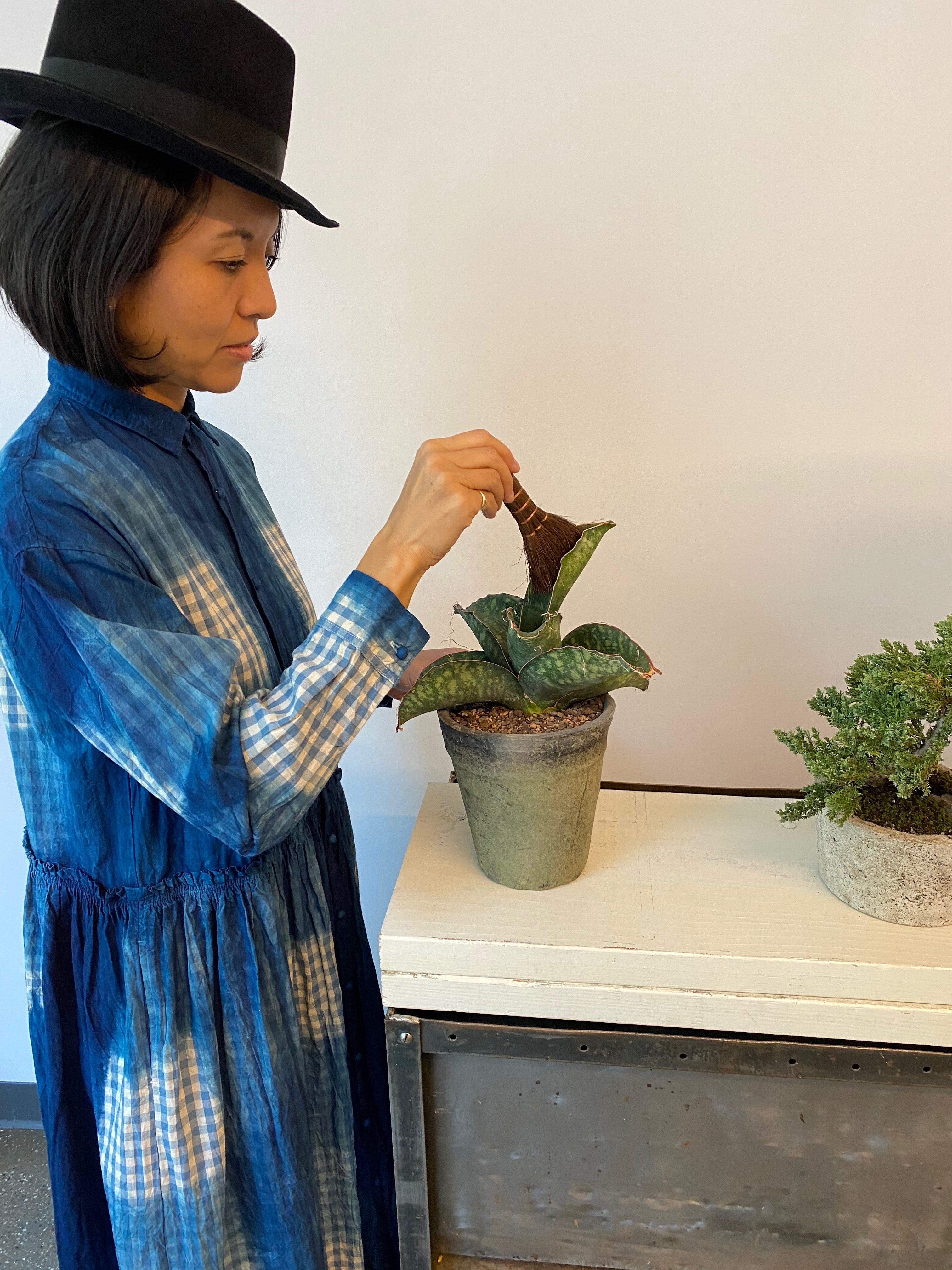 Ichi antiquites Gingham indigo dress