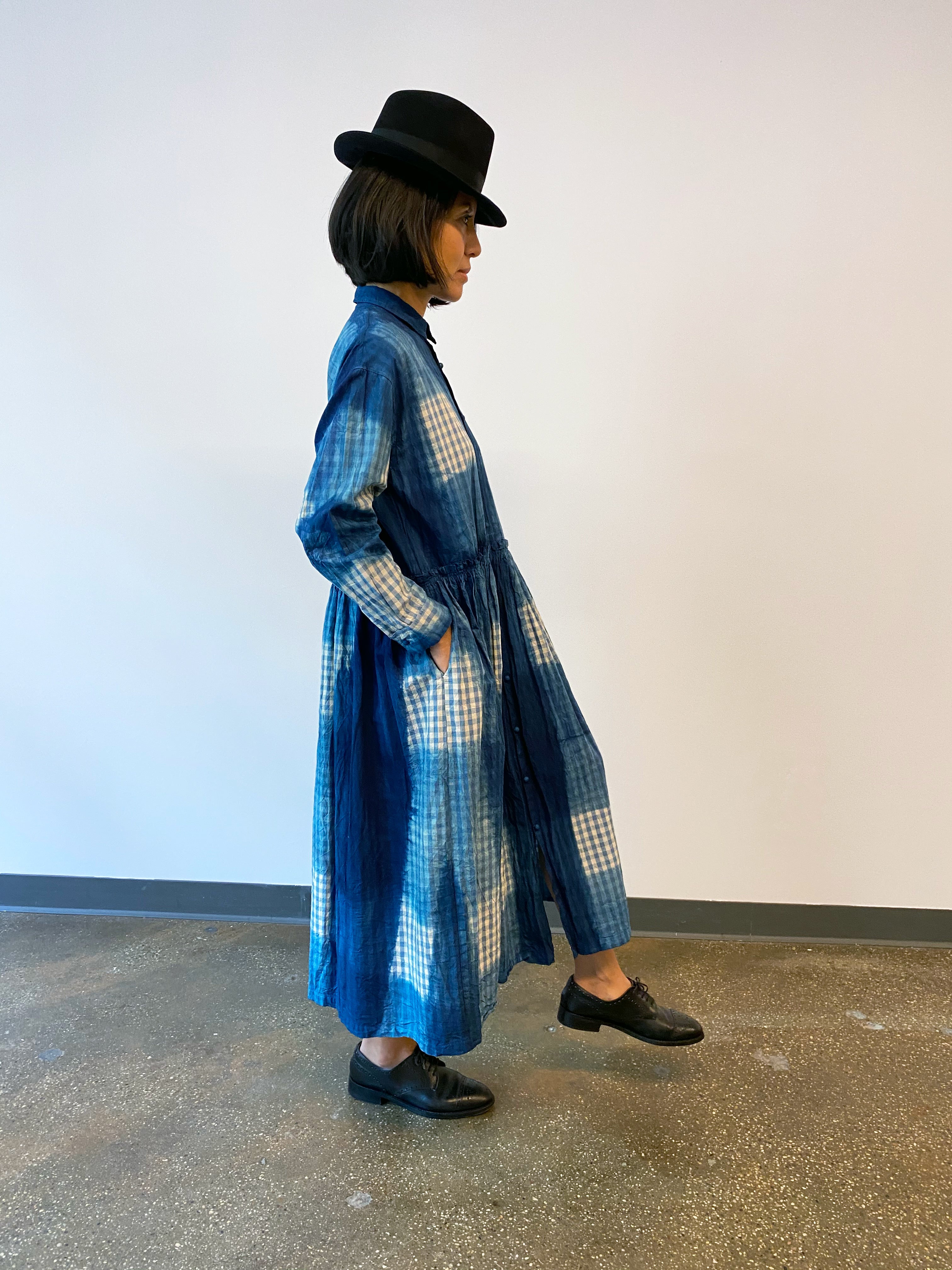 Ichi antiquites Gingham indigo dress