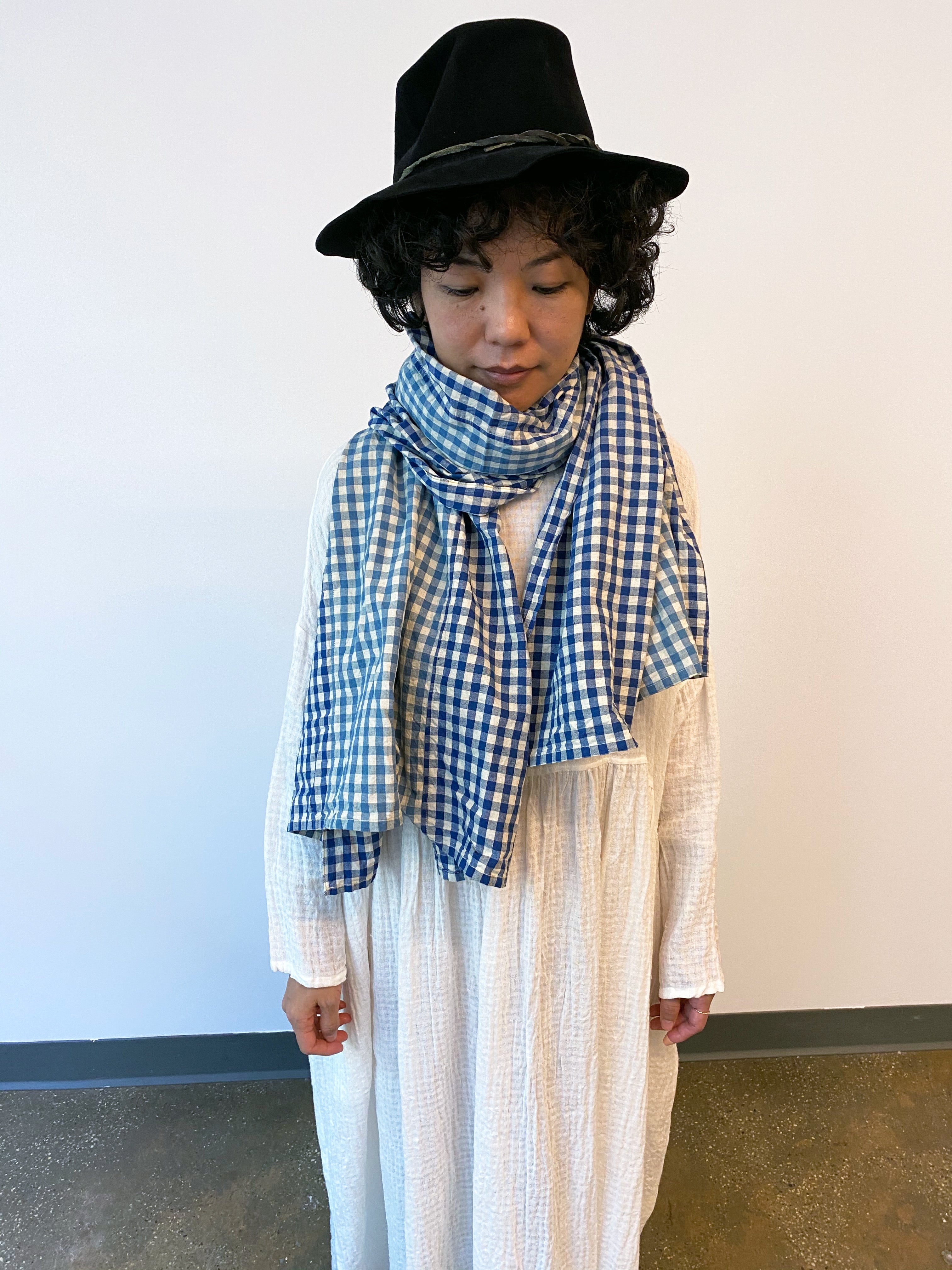 ichi antiquities two toned indigo gingham scarf