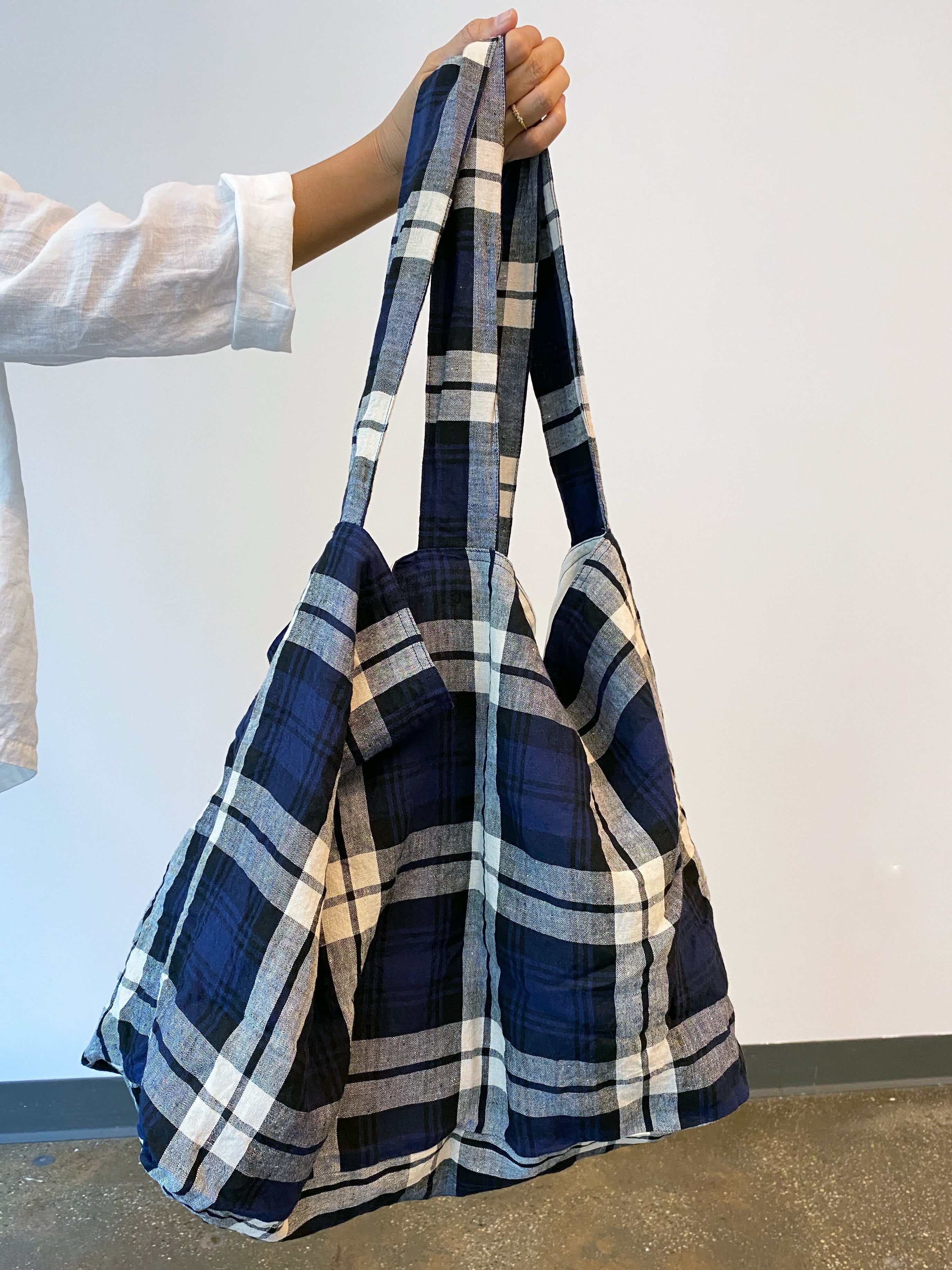 ichi antiquities plaid linen shoulder bag