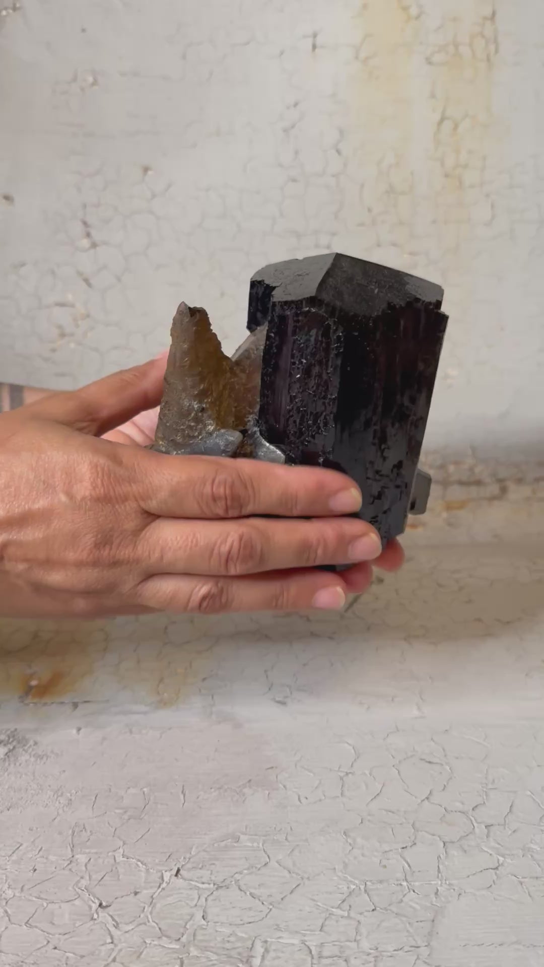 black tourmaline with calcite x large cluster
