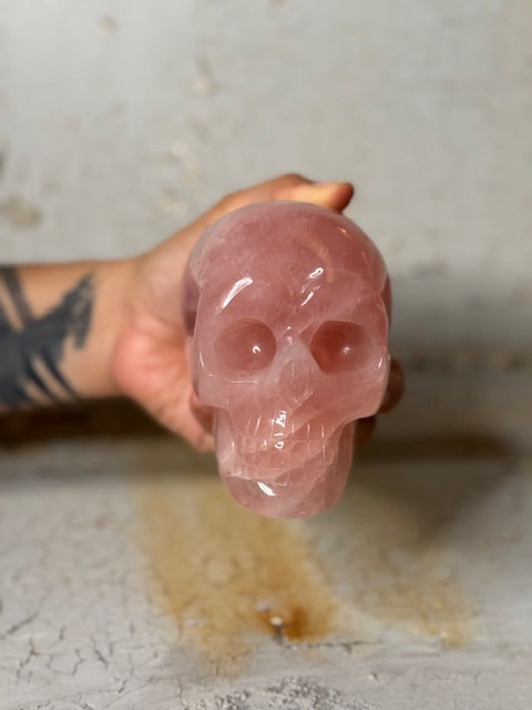 rose quartz crystal skull