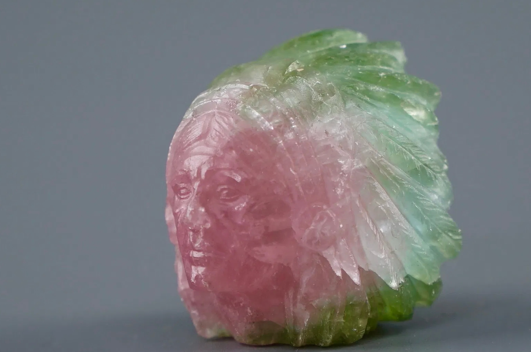 watermelon tourmaline carved indigenous being